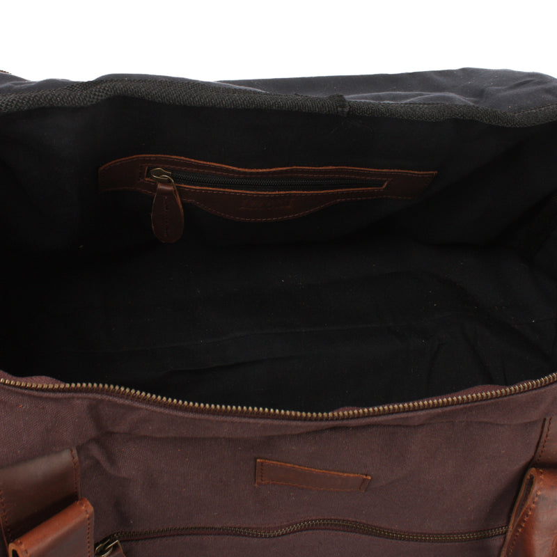 Leconi Weekender Sporttasche Reisetasche Damen Herren Leder Canvas mokka LE2014 Lagerräumung