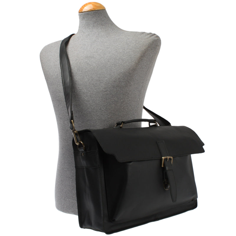 Leconi Aktentasche Businesstasche Messenger Bag Vintage Leder schwarz LE3008 Heißer Verkauf