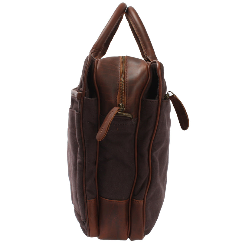 Leconi Aktentasche Arbeitstasche Bürotasche Canvas Leder mokka LE3066 Top Angebot