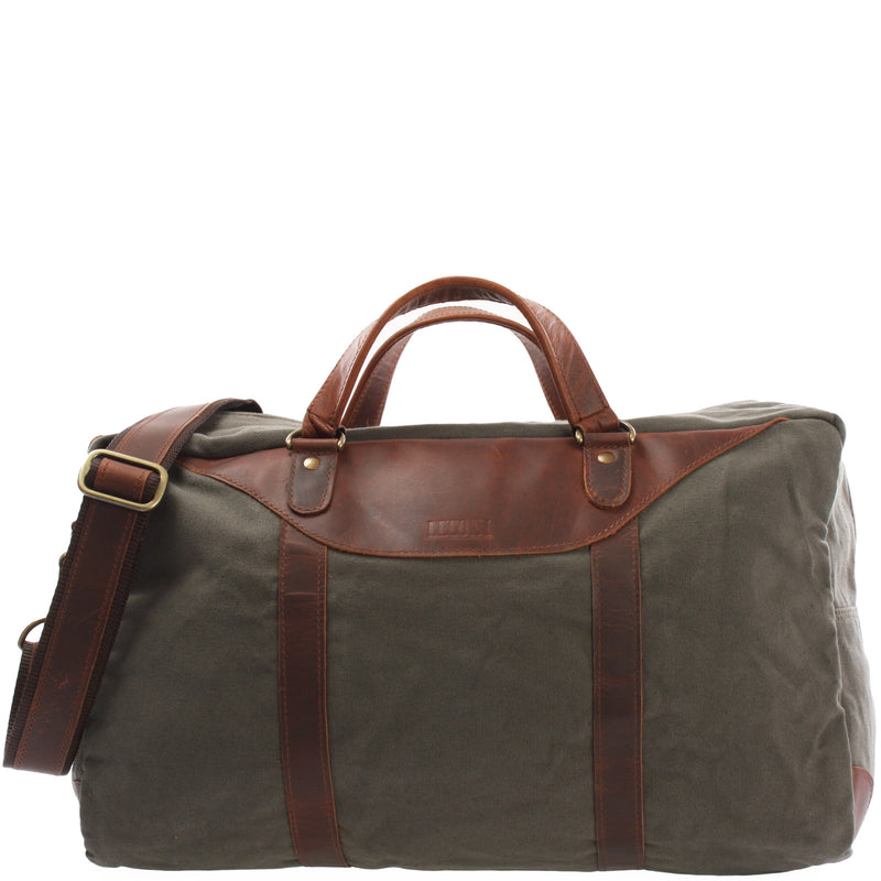 Leconi kleine Reisetasche Weekender Canvas Leder grün LE2009