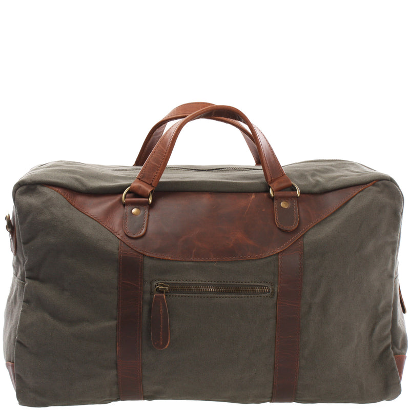Leconi kleine Reisetasche Weekender Canvas Leder grün LE2009 Neueste Mode