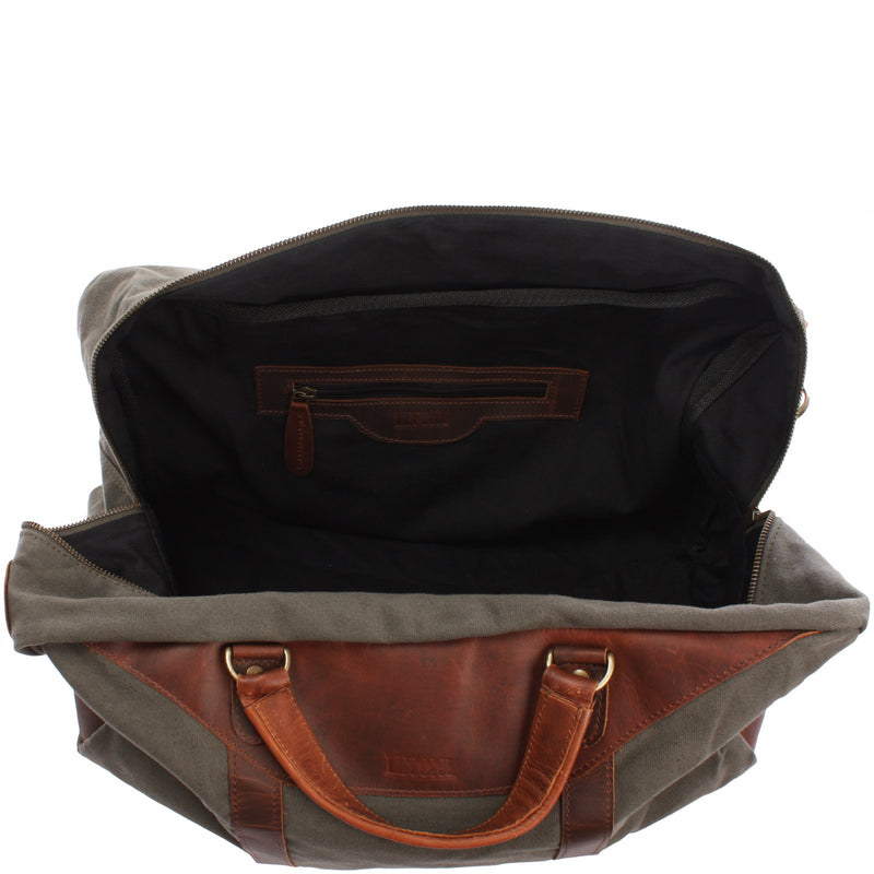 Leconi kleine Reisetasche Weekender Canvas Leder grün LE2009 Neueste Mode