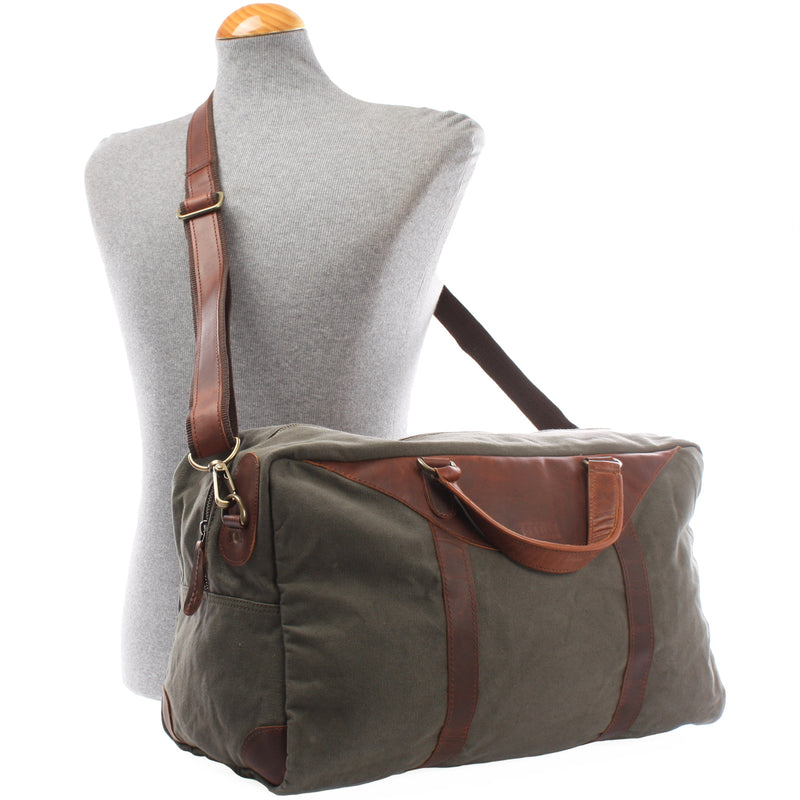 Leconi kleine Reisetasche Weekender Canvas Leder grün LE2009 Neueste Mode