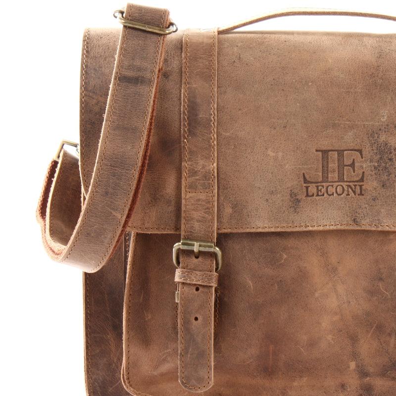 Leconi Messenger Bag Aktentasche Damen Herren Leder vintage braun LE3055 Online Outlet