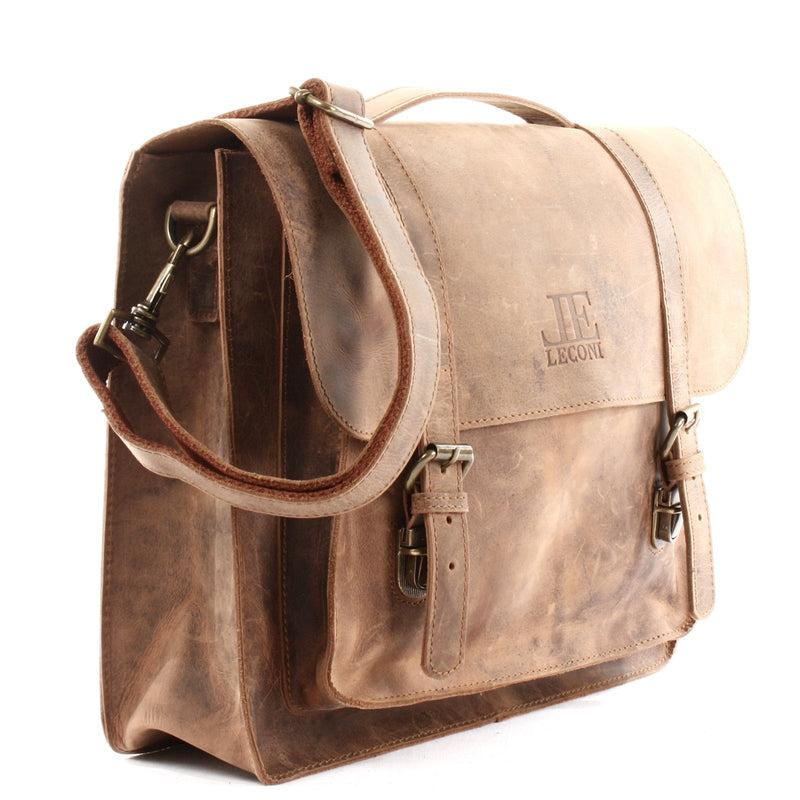 Leconi Messenger Bag Aktentasche Damen Herren Leder vintage braun LE3055 Online Outlet