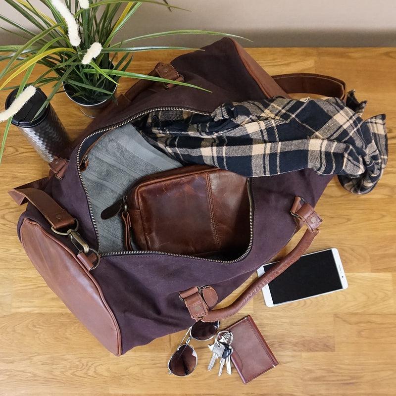 Leconi Weekender Reisetasche Sporttasche vintage Leder Canvas mokka LE2004 Exklusive Angebote
