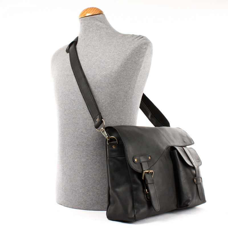Leconi Messenger Bag Collegetasche DIN A4 Kuriertasche Leder schwarz LE3032 Große Rabatte