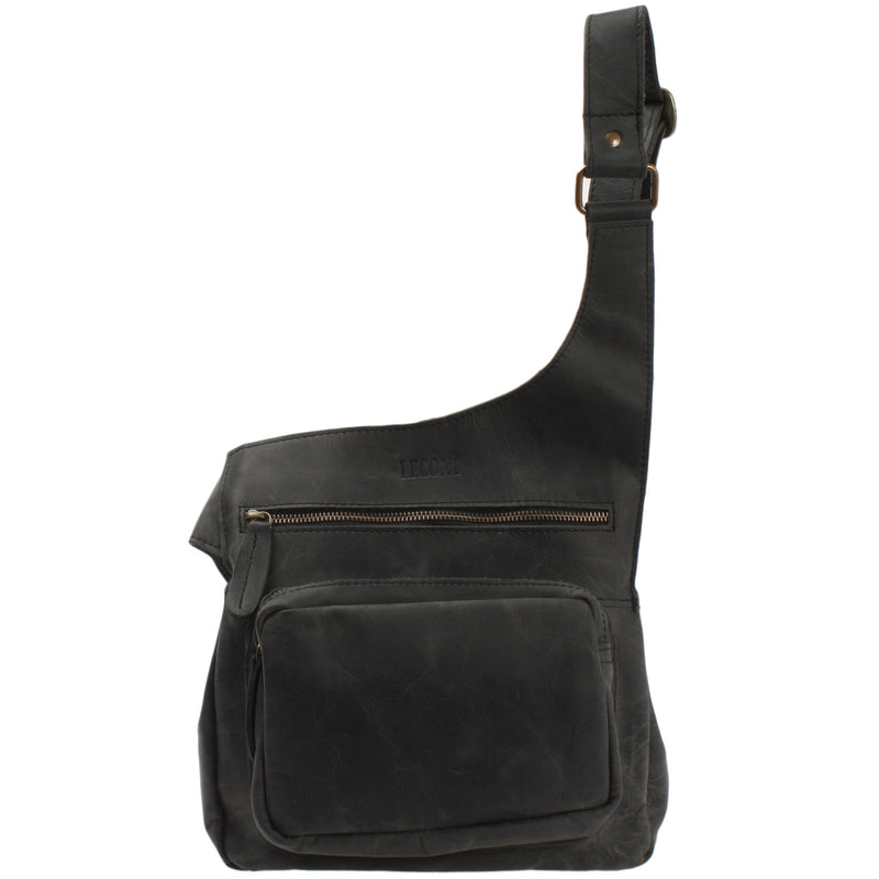 Leconi Umhängetasche Schultertasche Crossbag Damen Herren Leder grau LE3015