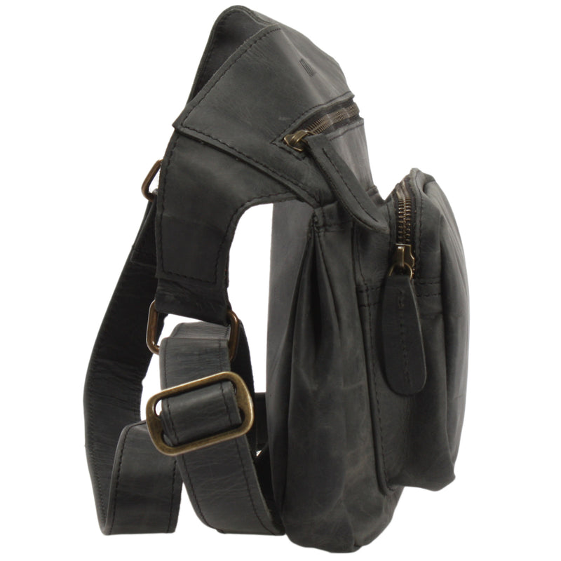 Leconi Umhängetasche Schultertasche Crossbag Damen Herren Leder grau LE3015 Neuheiten