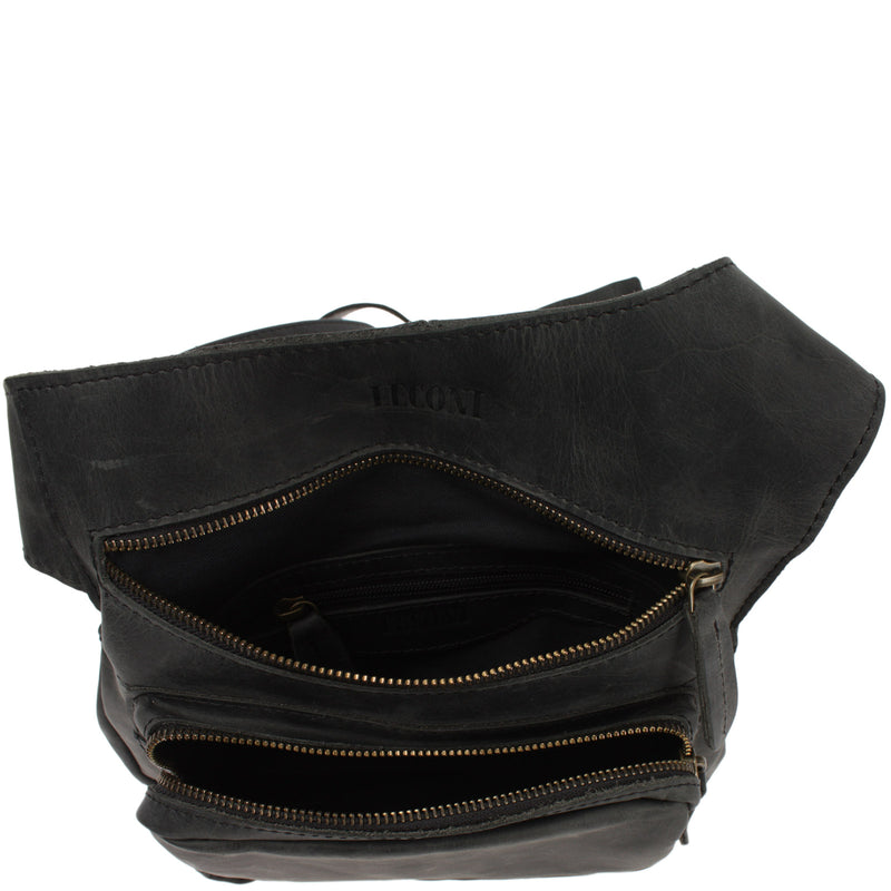 Leconi Umhängetasche Schultertasche Crossbag Damen Herren Leder grau LE3015 Neuheiten