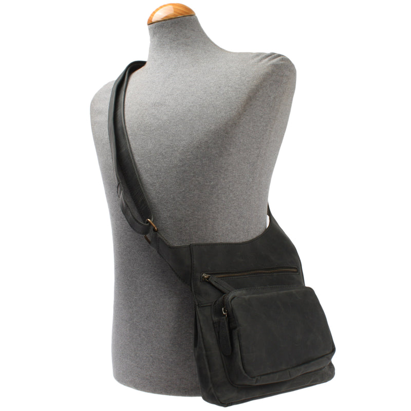 Leconi Umhängetasche Schultertasche Crossbag Damen Herren Leder grau LE3015 Neuheiten