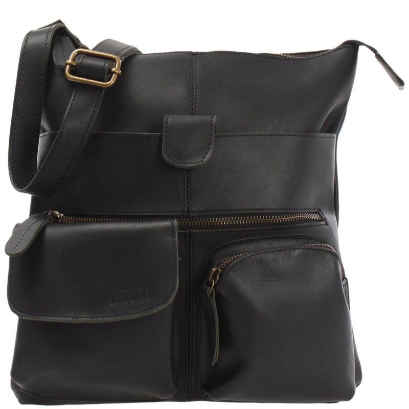 Leconi Umhängetasche Schultertasche Damen Herren Used Look Leder schwarz LE3011