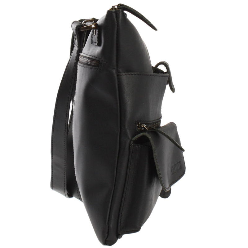 Leconi Umhängetasche Schultertasche Damen Herren Used Look Leder schwarz LE3011 Bestseller