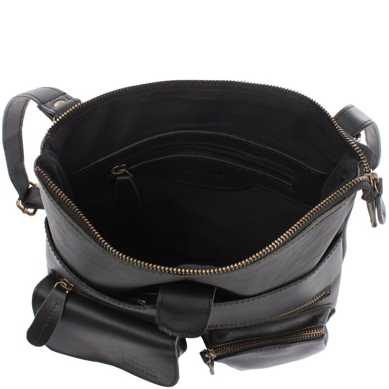 Leconi Umhängetasche Schultertasche Damen Herren Used Look Leder schwarz LE3011 Bestseller