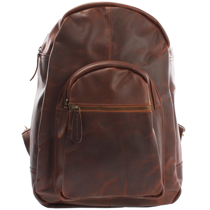 Leconi Rucksack Lederrucksack Freizeitrucksack Damen Herren Leder braun LE1017