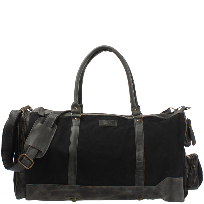 Leconi Reisetasche Weekender Sporttasche Damen Herren Leder Canvas schwarz LE2017