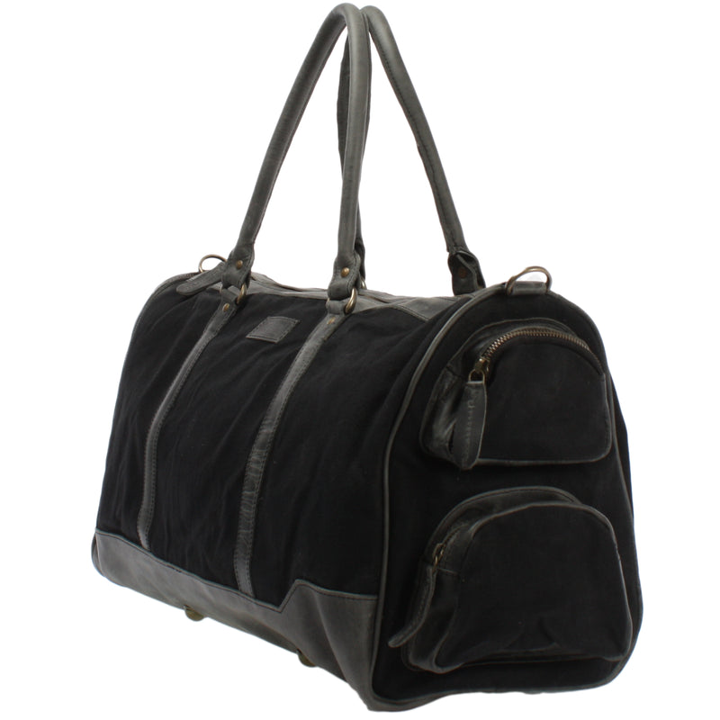 Leconi Reisetasche Weekender Sporttasche Damen Herren Leder Canvas schwarz LE2017 Kauf eins, bekomm eins gratis