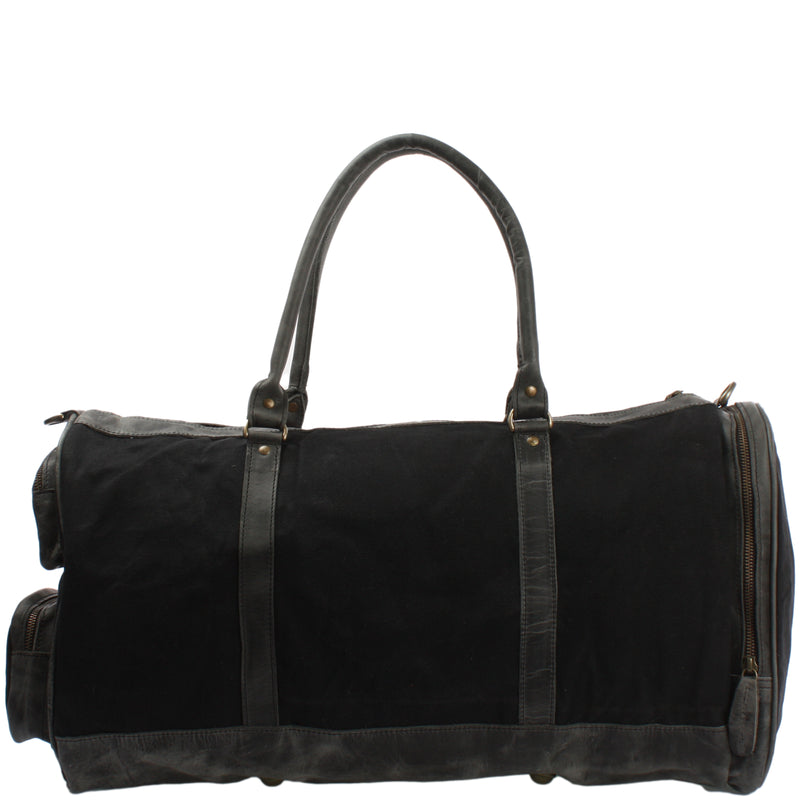 Leconi Reisetasche Weekender Sporttasche Damen Herren Leder Canvas schwarz LE2017 Kauf eins, bekomm eins gratis