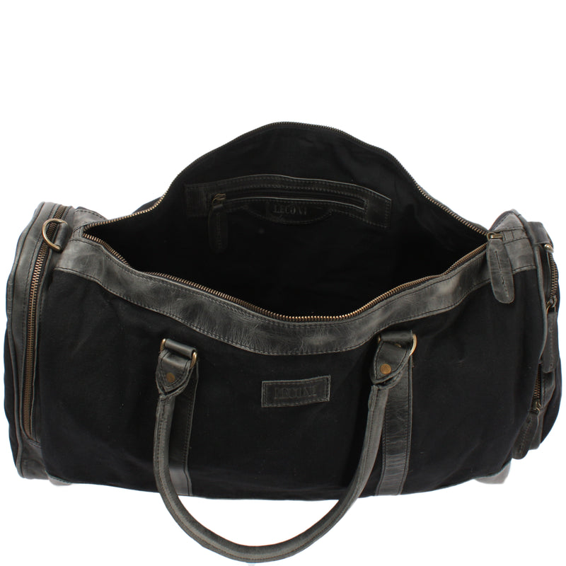 Leconi Reisetasche Weekender Sporttasche Damen Herren Leder Canvas schwarz LE2017 Kauf eins, bekomm eins gratis