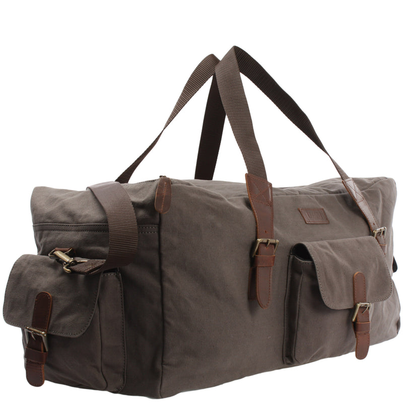Leconi großer Weekender Reisetasche Sporttasche Damen Herren Leder Canvas grau LE2019 Tägliche Deals