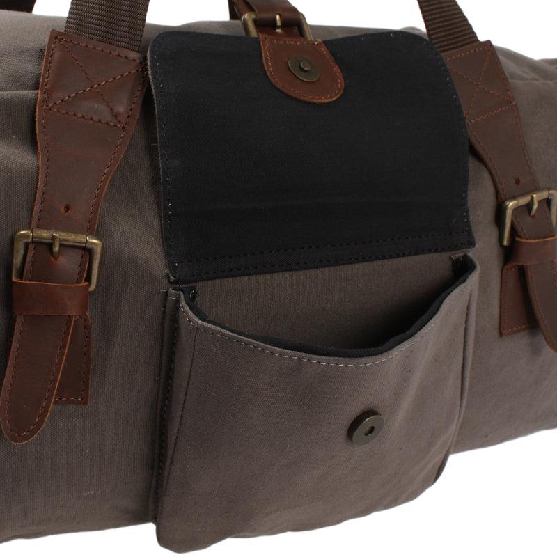 Leconi großer Weekender Reisetasche Sporttasche Damen Herren Leder Canvas grau LE2019 Tägliche Deals
