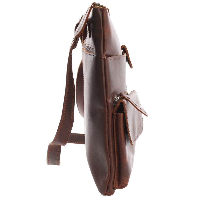 Leconi Umhängetasche Schultertasche Damen Herren Used Look Leder braun LE3011 VIP-Rabatte