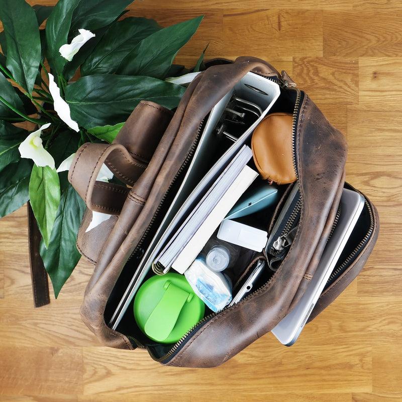 Leconi Rucksack Lederrucksack Freizeitrucksack Damen Herren Leder schlamm LE1017 Tiefpreis