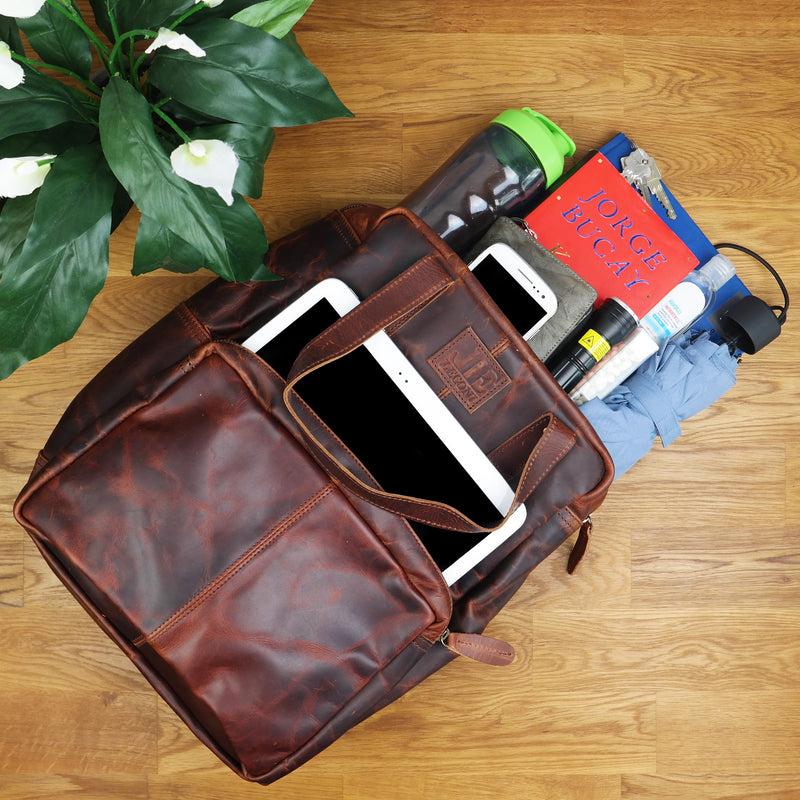 Leconi Lederrucksack Freizeitrucksack Damen Herren DIN A4 Leder braun LE1019 Wochenangebot
