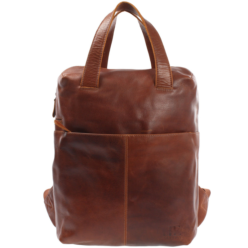 Leconi großer Rucksack Lederrucksack Freizeitrucksack Damen Herren Leder braun LE1020