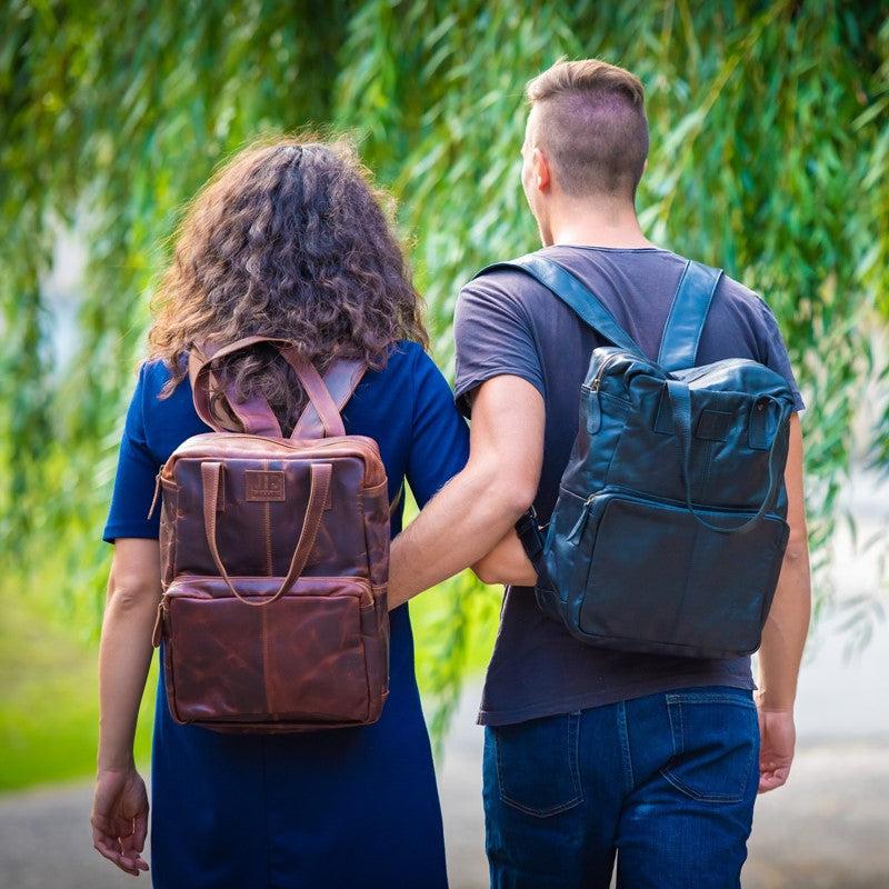 Leconi großer Rucksack Lederrucksack Freizeitrucksack Damen Herren Leder braun LE1020 Kostenlose Rückgabe