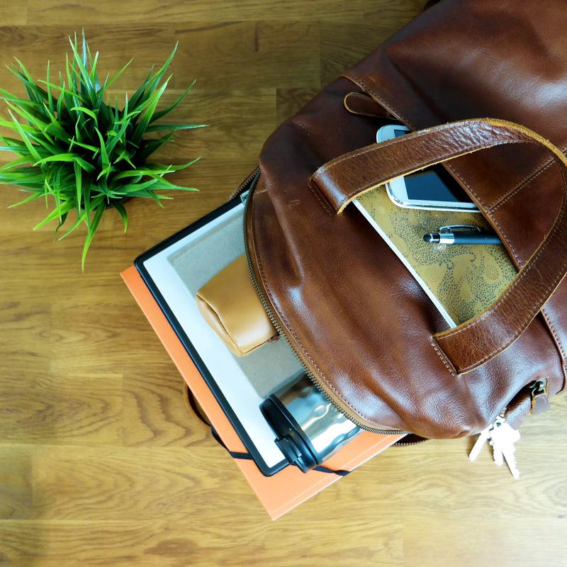 Leconi großer Rucksack Lederrucksack Freizeitrucksack Damen Herren Leder braun LE1020 Kostenlose Rückgabe