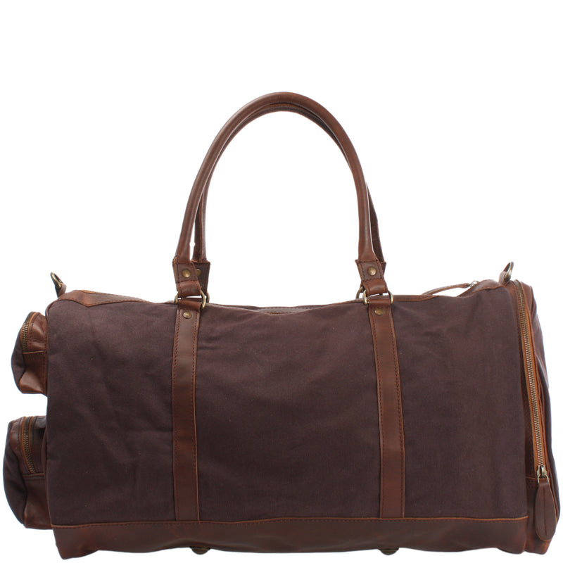 Leconi Reisetasche Weekender Sporttasche Damen Herren Leder Canvas mokka LE2017 Letzte 3 Tage