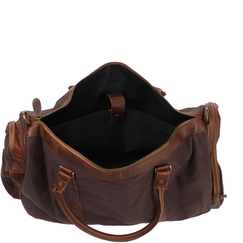 Leconi Reisetasche Weekender Sporttasche Damen Herren Leder Canvas mokka LE2017 Letzte 3 Tage