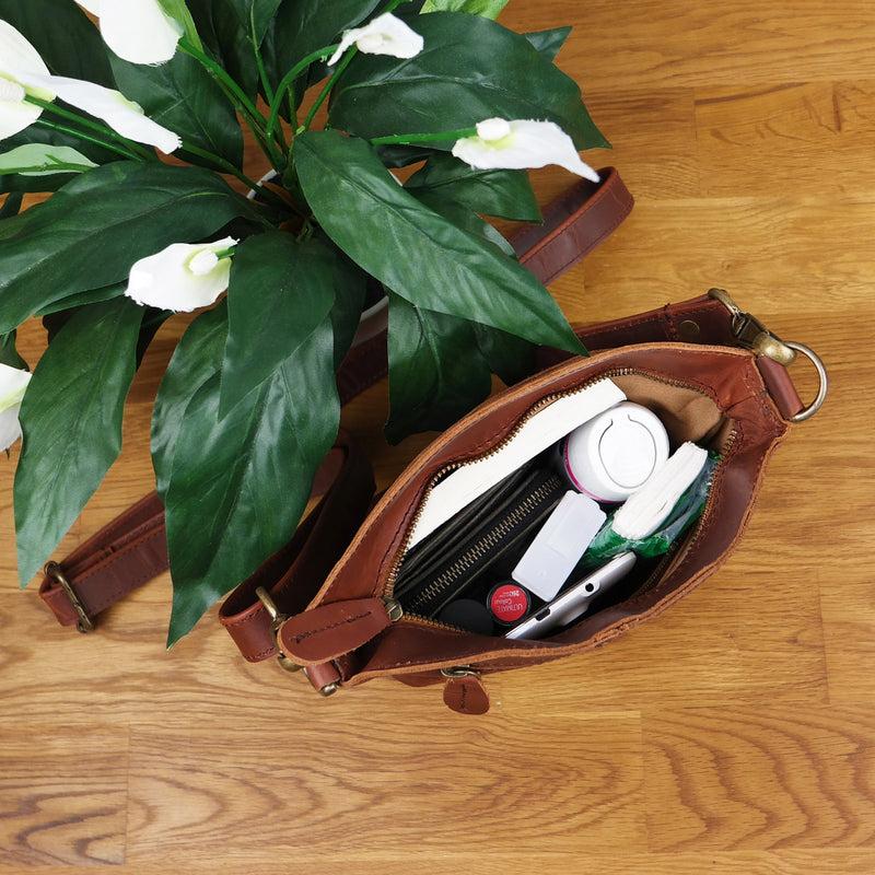 Leconi kleine Umhängetasche Schultertasche Freizeittasche Leder braun LE3049 JETZT KAUFEN