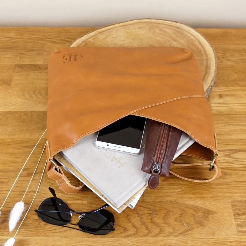 Leconi Umhängetasche Damentasche Schultertasche Leder cognac LE0065 Letzter Tag