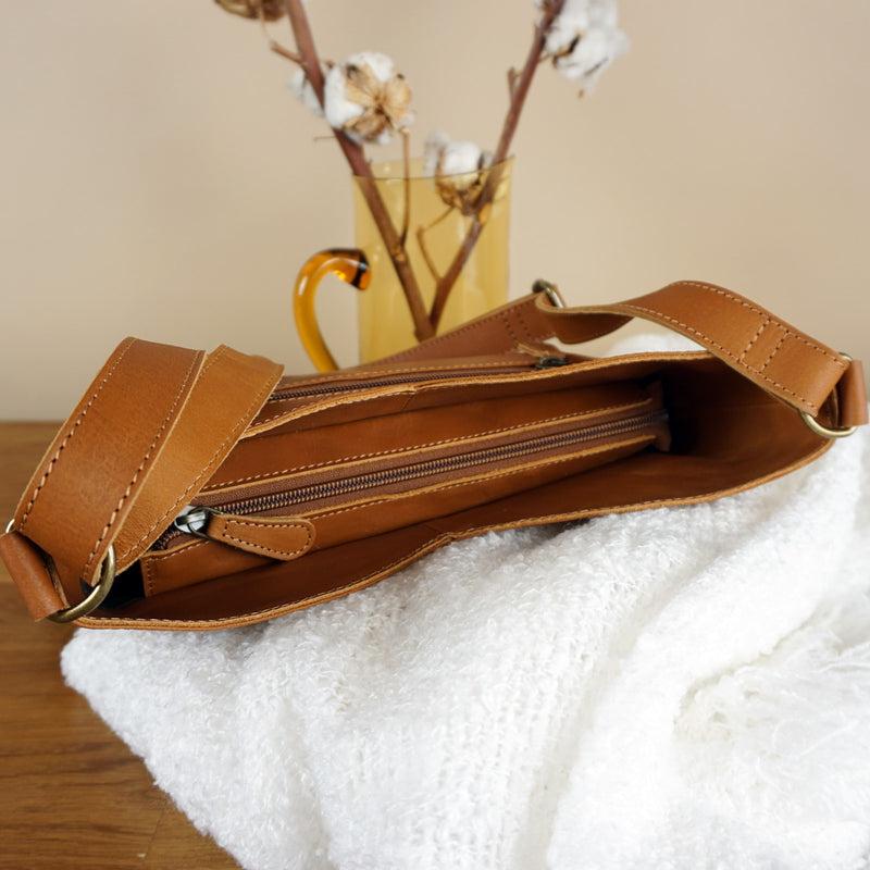 Leconi Umhängetasche Damentasche Schultertasche Leder cognac LE0065 Letzter Tag