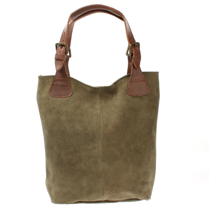 Leconi Henkeltasche Damentasche Veloursleder Leder grün LE0033