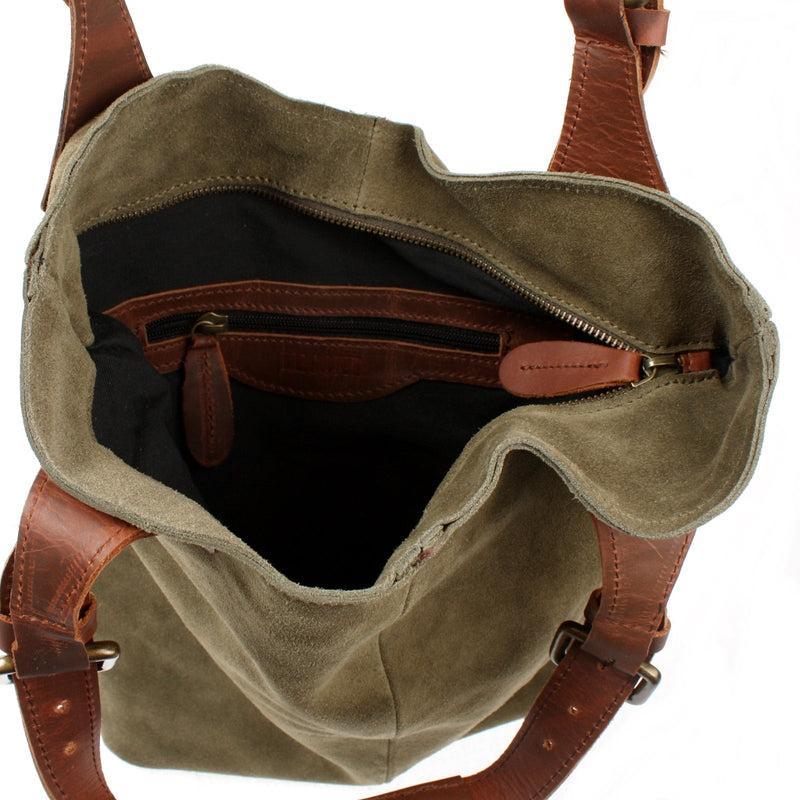 Leconi Henkeltasche Damentasche Veloursleder Leder grün LE0033 Zeitbegrenzte Promotion