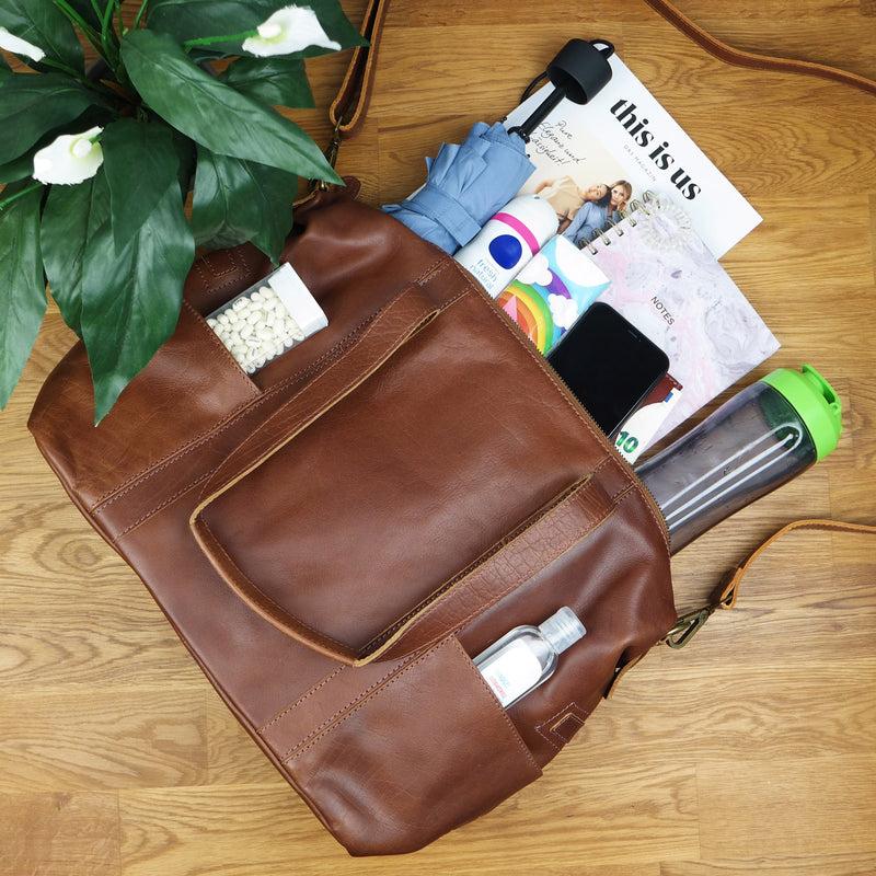Leconi Shopper Schultertasche Henkeltasche Damen Handtasche Leder braun LE0061 Bis zu 50% Rabatt