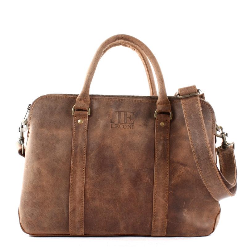 Leconi Umhängetasche Schultertasche Henkeltasche Damentasche Aktentasche Buisnesstasche Leder braun LE3065