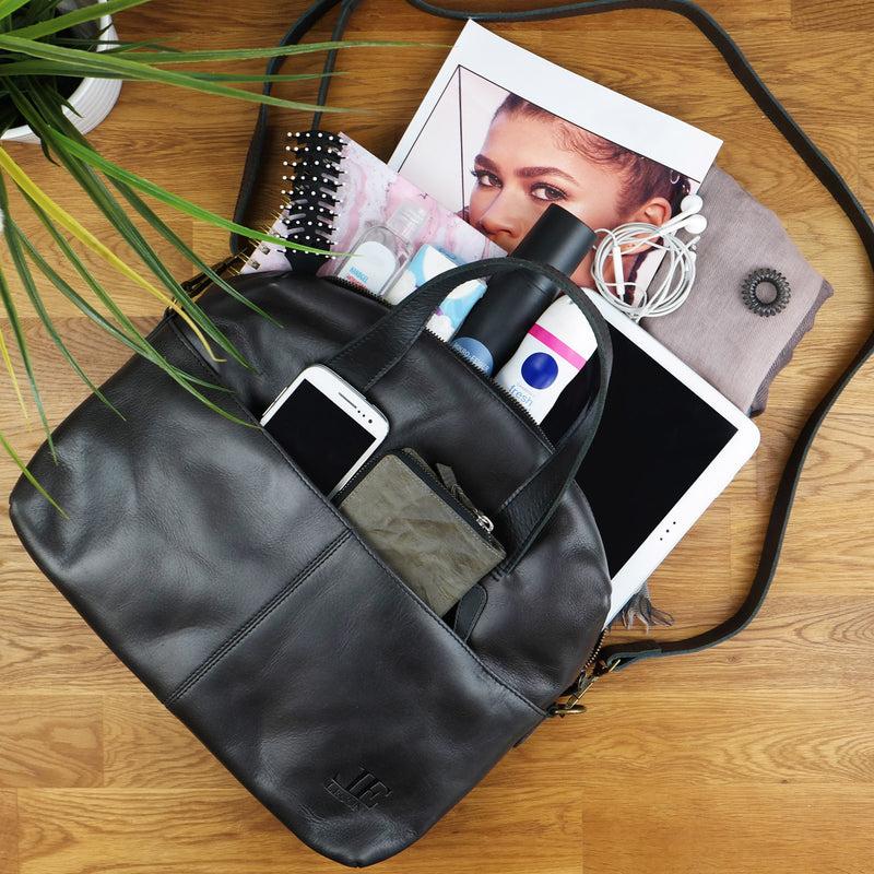 Leconi Schultertasche Henkeltasche Shopper Handtasche Damen Leder dunkelgrau LE0059 Bis zu 65% Rabatt