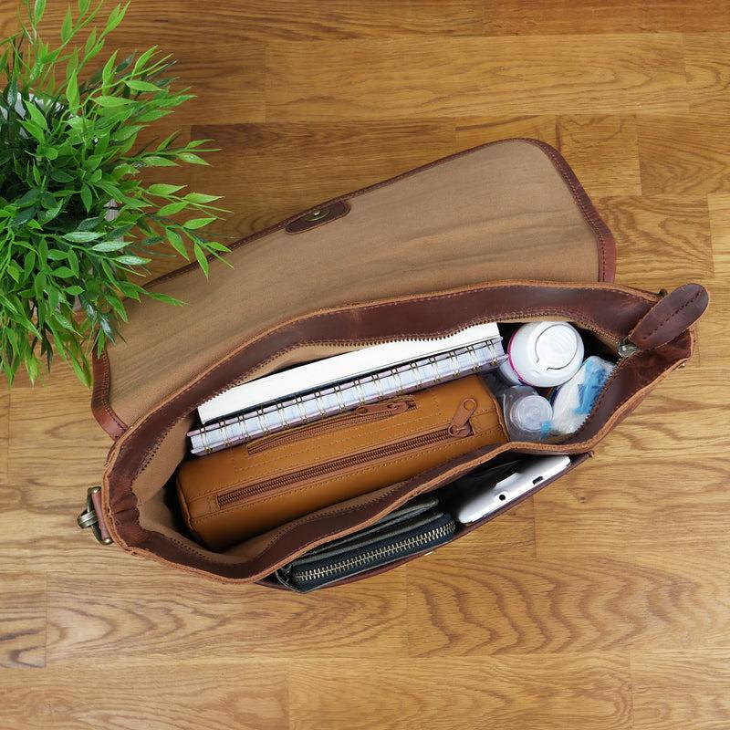 Leconi Umhängetasche Damen Schultertasche Damentasche Handtasche Leder braun LE3053 Nur für heute