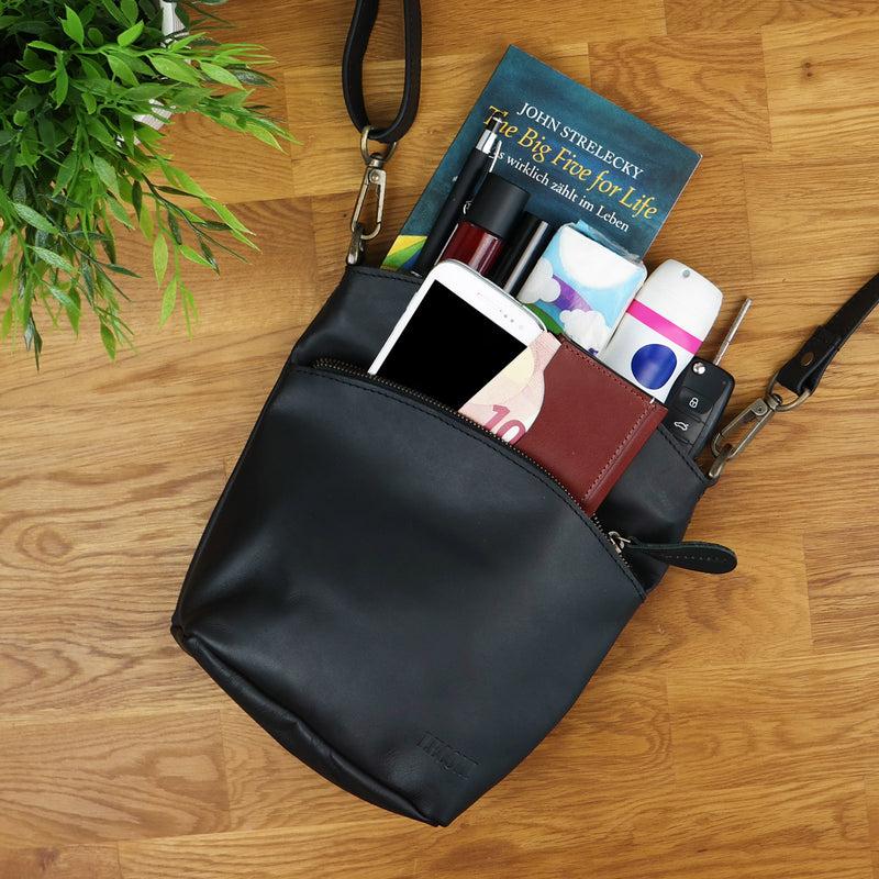 Leconi kleine Umhängetasche Schultertasche Freizeittasche Leder schwarz LE3049 Sonderangebot der Fabrik