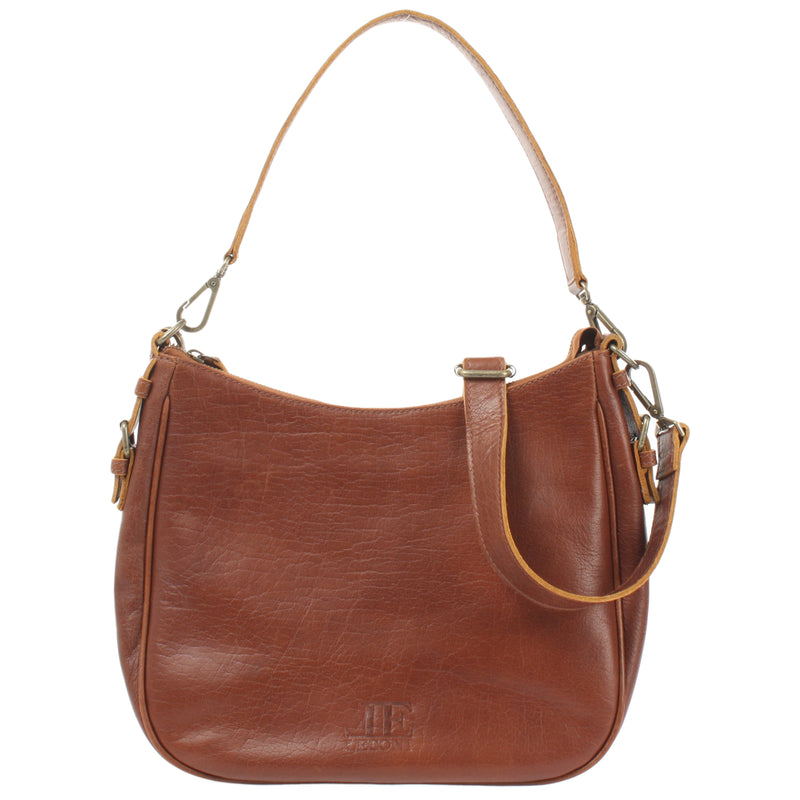 Leconi Schultertasche Henkeltasche Damentasche Leder braun LE0063