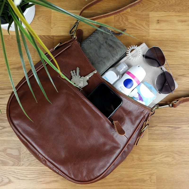 Leconi Schultertasche Henkeltasche Damentasche Leder braun LE0063 Vierteljährliche Förderung