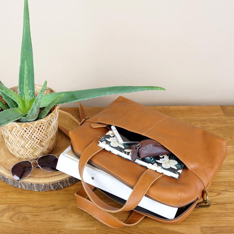 Leconi Schultertasche Henkeltasche Shopper Handtasche Damen Leder cognac LE0059 Bis zu 55% Rabatt