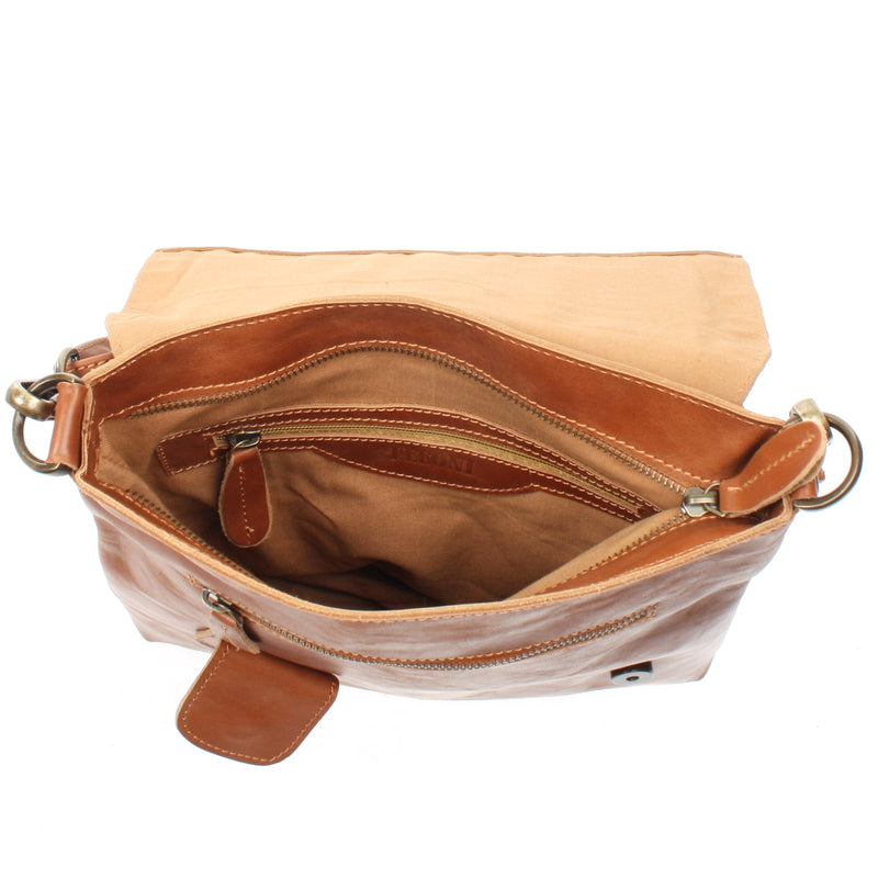 Leconi Umhängetasche Ledertasche Damen Schultertasche Leder cognac LE3027 Discount Store für neue Produkte