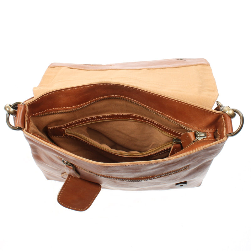 Leconi Umhängetasche Ledertasche Damen Schultertasche Leder cognac LE3027 Discount Store für neue Produkte