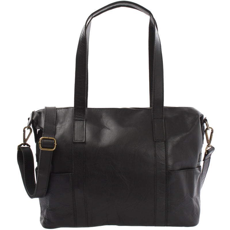 Leconi Shopper Schultertasche Henkeltasche Damen Handtasche Leder schwarz LE0061