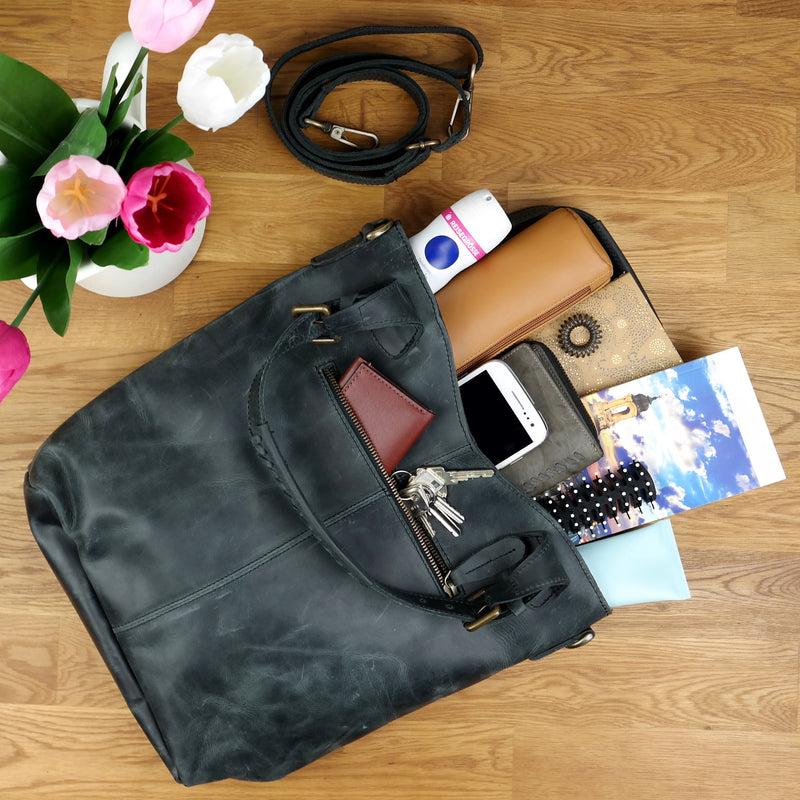 Leconi Umhängetasche Schultertasche Henkeltasche Damentasche Leder grau LE0054 Super Rabatt
